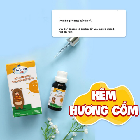 Kẽm Cho Bé Avisure Zio 20ml - Hương Cốm, Dễ Uống, Hỗ Trợ Ăn Ngon và Tăng Sức Đề Kháng, Bổ Sung Kẽm Hữu Cơ Hấp Thụ Cao
