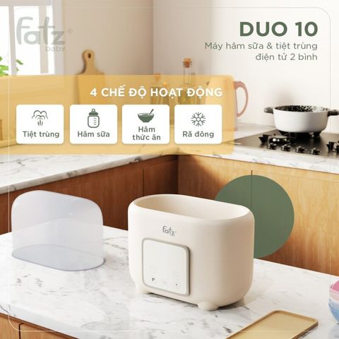 Máy Hâm Sữa và Tiệt Trùng 2 Bình FATZBABY Duo 10 FB3211BK - Nhiệt Độ Chính Xác 37-85°C, 4 Chức Năng Tiện Lợi cho Mẹ và Bé
