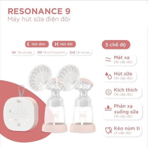 Máy Hút Sữa Điện Đôi Fatzbaby Resonance 9 FB1167MB - Hiệu Suất Cao, 5 Chế Độ Hút, Thiết Kế Thông Minh, Giảm Thời Gian Hút Sữa