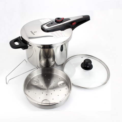 Nồi Áp Suất Inox Kalpen P2 6L - Thích Hợp Cho Bếp Từ, 4 Tầng Bảo Vệ, Vung Kính, Xửng Hấp Inox 304, An Toàn Dùng Cho Gia Đình 2-8 Người