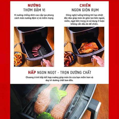 Nồi Chiên Không Dầu Tefal FW201815 6.5 Lít - Đa Năng Chiên Nướng & Hấp, Bảng Điều Khiển Cảm Ứng, Hẹn Giờ 60 Phút, An Toàn Sử Dụng
