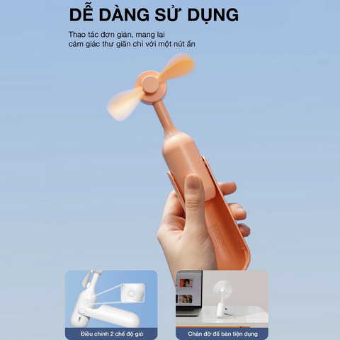 Quạt Mini Cầm Tay BUMAS BF03 Pro 2400mAh - Quạt Sạc Không Dây, Dễ Dàng Điều Chỉnh 2 Chế Độ Gió, An Toàn Cho Trẻ Em