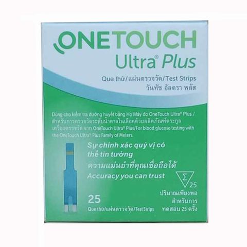 Que Thử Đường Huyết OneTouch Ultra Plus - Hộp 25 Que, Công Nghệ Cảm Ứng Điện Cực, Độ Chính Xác Cao, Phù Hợp Với Máy Đo OneTouch