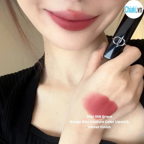 Son Dior Rouge 558 Grace Velvet Finish - Chất son mỏng nhẹ màu cánh hồng khô bền màu 12h, hoàn hảo cho mọi kiểu trang điểm.