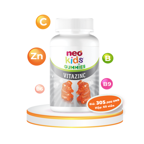 Viên nhai bổ sung kẽm hữu cơ cho bé Neo Kids Gummies Vitazinc - Tăng sức đề kháng, hỗ trợ trẻ ăn ngon, vị dâu thơm ngon, 60 viên