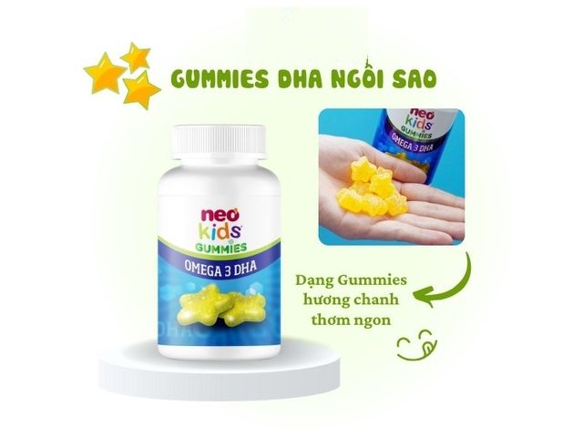 Viên nhai hương chanh Neo Kids Gummies Omega3 DHA - Kẹo dinh dưỡng hỗ trợ trí tuệ cho trẻ từ 3 tuổi, hương vị tươi ngon, dễ ăn