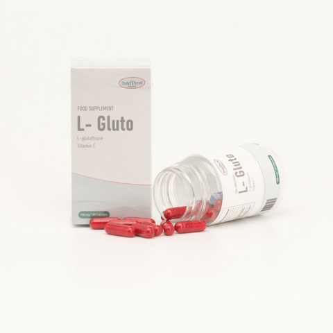 Viên uống IntelDerm L-Gluto Trắng Da - Hỗ Trợ Dưỡng Da Sáng Khỏe, Giảm Sạm Nám với L-Glutathione và Chiết Xuất Cà Chua Trắng