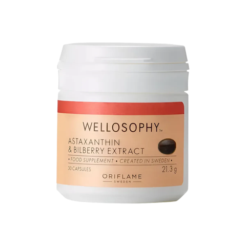 Viên uống Oriflame Wellosophy Astaxanthin & Bilberry Extract - Tăng cường sức khỏe mắt và chống oxy hóa, làm đẹp da - 30 viên