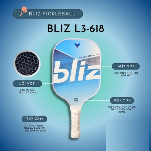 Vợt Pickleball Sợi Thủy Tinh Bliz L3-618 - Thiết Kế Cân Bằng Dành Cho Người Mới, Độ Kiểm Soát Tốt, Nhẹ, Bền Chắc