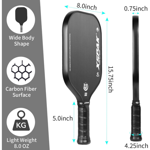 Vợt Pickleball XSPAK Carbon Fiber 16mm - Vợt Chơi Cho Người Chơi Trung Cấp Đến Chuyên Nghiệp, Độ Bền Cao, Kiểm Soát Tốt