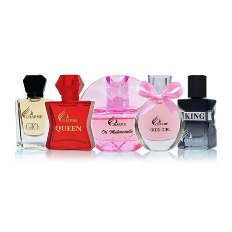 Bộ Set Nước Hoa Charme Mini - 5 Chai 10ml, Hương Nữ Tính & Nam Tính, Quà Tặng Đặc Biệt, Lưu Hương Lâu, Dễ Dàng Mang Theo