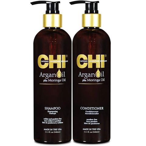 Cặp Dầu Gội Xả Phục Hồi Tóc CHI Argan Oil & Moringa Oil 739ml - Giúp Tóc Mềm Mượt, Khỏe Mạnh và Ngăn Gãy Rụng