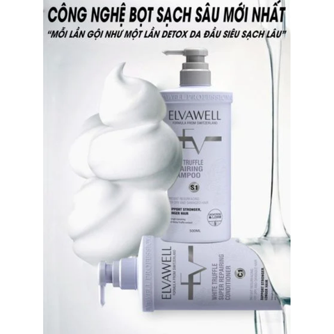 Cặp Dầu Gội Xả Phục Hồi Tóc Hư Tổn Elvawell White Truffle Repair - Dưỡng Ẩm và Chăm Sóc Tóc Mềm Mượt 1000ml