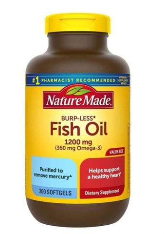Viên Dầu Cá Omega 3 Nature Made Burp-Less 1200mg 200 Viên - Hỗ Trợ Tim Mạch và Phát Triển Não Bột - Sản Phẩm Từ Mỹ