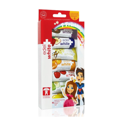 Kem Đánh Răng Cho Bé Edelwhite “7 Früchtli” Thụy Sĩ 0-6 Tuổi - Trắng Răng, Ngăn Ngừa Sâu Răng, Hương Vị Trái Cây Tươi Mát