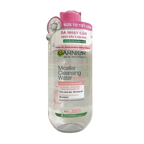 Nước Tẩy Trang Garnier Micellar Cleansing Water 400ml - Làm Sạch Da An Toàn, Hiệu Quả Cho Mọi Loại Da, Không Chứa Cồn