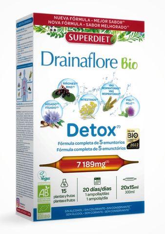 Nước uống detox thanh lọc cơ thể 5in1 Détox Drainaflore Bio 20 Ống