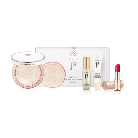Set Phấn Nước Chống Nắng Whoo Radiant White Toneup Sun Cushion SPF50+/PA++++ - Phấn Dưỡng Trắng Cho Da Mịn Màng và Tươi Sáng, Combo Trang Điểm Hè