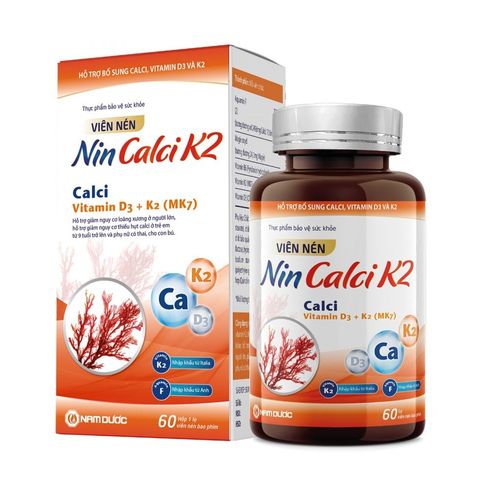 Viên Uống Bổ Sung Canxi D3+ K2 Nin Calci K2 - Hỗ Trợ Xương Răng Chắc Khỏe Cho Trẻ Từ 9 Tuổi và Người Lớn - Hộp 60 Viên