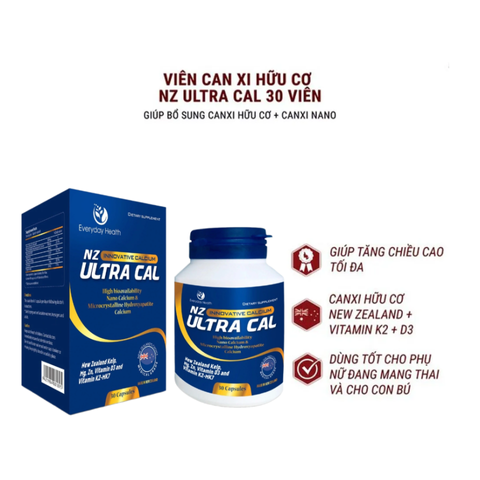 Viên Uống Canxi Nano New Zealand NZ Ultra Cal - Hỗ Trợ Tăng Cường Sức Khỏe Xương - 30 Viên Hữu Cơ Bổ Sung Canxi Nano