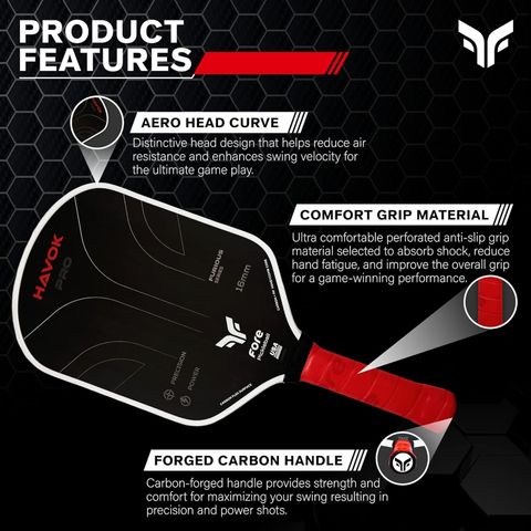 Vợt Havok Pro Pickleball Paddle - Dụng Cụ Chơi Pickleball Chất Lượng Cao, Tay Cầm Chống Trượt, Thiết Kế Hiện Đại