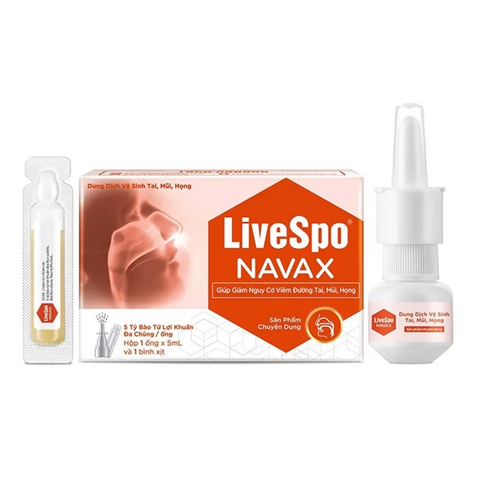 Xịt Bào Tử Lợi Khuẩn Livespo Navax Đỏ Cam - Hỗ Trợ Vệ Sinh Tai Mũi Họng, Giảm Vấn Đề Hô Hấp Trẻ Em - Hộp 4 Ống + 1 Bình Xịt