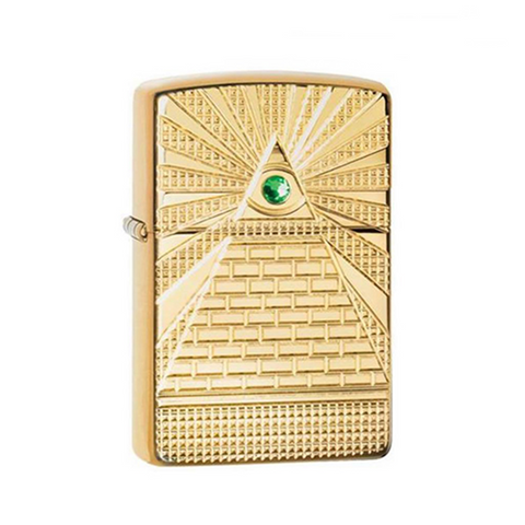 Bật Lửa Zippo 49060 Armor Thiết Kế Biểu Tượng Kim Tự Tháp Ai Cập - Vỏ Đồng Vàng Bóng, Viền Pha Lê Swarovski, Quà Tặng Độc Đáo
