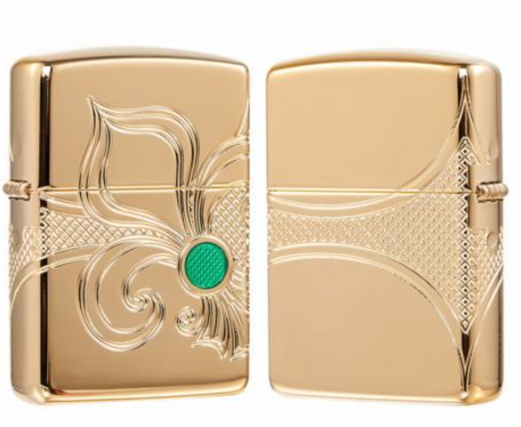 Bật Lửa Zippo 49108 Armor - Thiết Kế Vỏ Vàng Khắc Biểu Tượng Hoa Huệ Tây Fleur-de-lis Sành Điệu, Độc Đáo