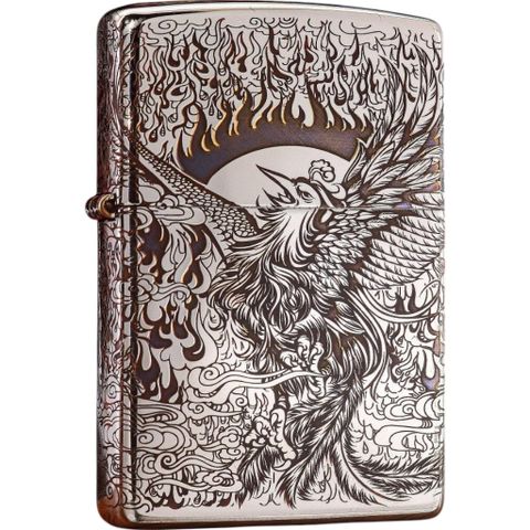 Bật Lửa Zippo Mạ Chrome Đen Khắc Phượng Hoàng - Bật Lửa Xăng Chính Hãng Mỹ, Âm Thanh 