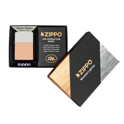 Bật Lửa Zippo Bimetal 48694 - Vỏ Đồng Đỏ và Bạc Sterling, Chống Gió, Thiết Kế Sang Trọng, Quà Tặng Dành Cho Fan Hâm Mộ