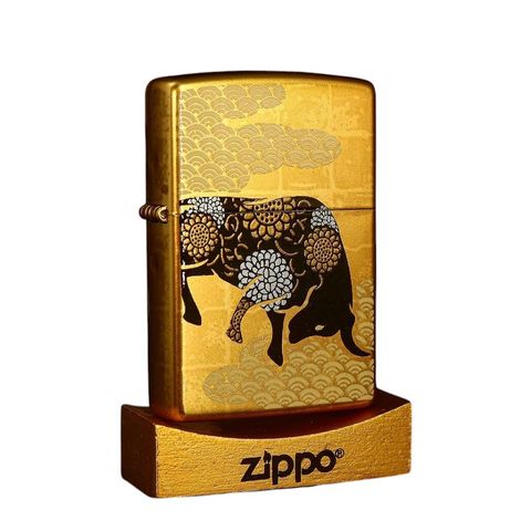 Bật Lửa Zippo CZA-2-18A Phiên Bản Giới Hạn Năm Tân Sửu Màu Vàng - Kỹ Thuật Maki-e Nhật Bản, Quà Tặng Độc Đáo cho Fan Zippo