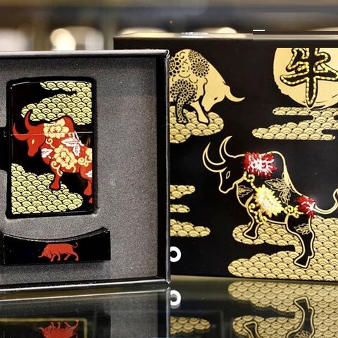 Bật Lửa Zippo CZA-2-18B Year Of The Ox Đen - Phiên Bản Giới Hạn Châu Á, Thiết Kế Maki-e Nhật Bản, Quà Tặng Độc Đáo