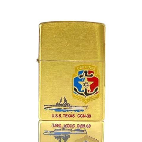 Bật Lửa Zippo USS Texas CGN-39 Đồng Xước - Chiến Hạm Mỹ, Quà Tặng Fan Hâm Mộ Hải Quân, Nhỏ Gọn, Sang Trọng