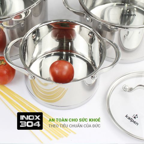 Bộ 3 Nồi Inox 304 Cao Cấp 5 Đáy Kalpen Slamer - Nồi Nấu Đa Năng 16-20-24cm Tiết Kiệm Năng Lượng, Chịu Nhiệt Tốt