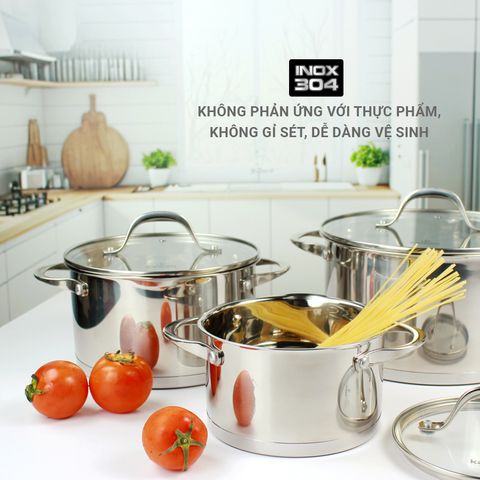 Bộ 3 Nồi Inox 304 Cao Cấp 5 Đáy Kalpen Slamer - Nồi Nấu Đa Năng 16-20-24cm Tiết Kiệm Năng Lượng, Chịu Nhiệt Tốt