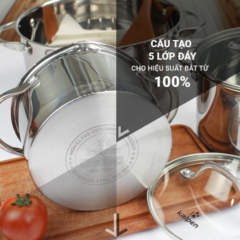 Bộ 3 Nồi Inox 304 Cao Cấp 5 Đáy Kalpen Slamer - Nồi Nấu Đa Năng 16-20-24cm Tiết Kiệm Năng Lượng, Chịu Nhiệt Tốt