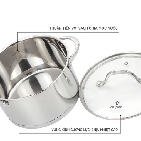 Bộ 3 Nồi Inox 304 Cao Cấp 5 Đáy Kalpen Slamer - Nồi Nấu Đa Năng 16-20-24cm Tiết Kiệm Năng Lượng, Chịu Nhiệt Tốt