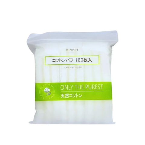 Bông Tẩy Trang Miniso Only The Purest 180 Miếng - Sợi Bông Cotton Mềm Mại, Khả Năng Thấm Hút Tốt, Dùng Cho Mọi Loại Da
