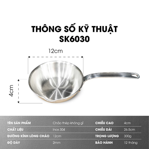 Chảo Inox 3 Đáy Seka 12cm - Chảo Bếp Từ Cao Cấp, Dễ Dàng Vệ Sinh, Phù Hợp Mọi Loại Bếp