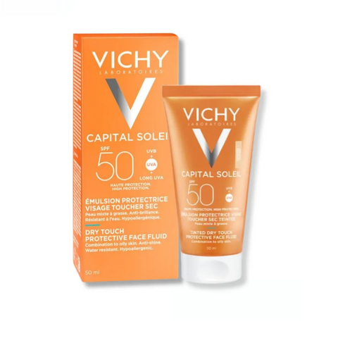 Kem Chống Nắng Vichy Capital Dry Touch SPF50 50ml – Dành Cho Da Dầu, Chống Nhờn, Bảo Vệ UVA/UVB, Thấm Nhanh, Không Paraben