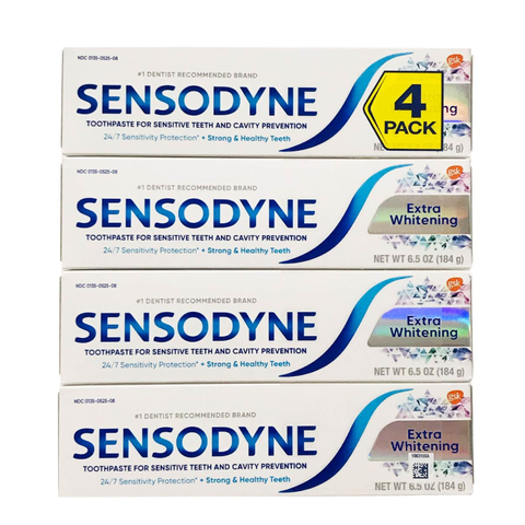 Kem Đánh Răng Sensodyne Extra Whitening Cho Răng Nhạy Cảm - Lốc 4 (184g x4) - Giảm Ê Buốt, Làm Trắng Răng Tự Nhiên