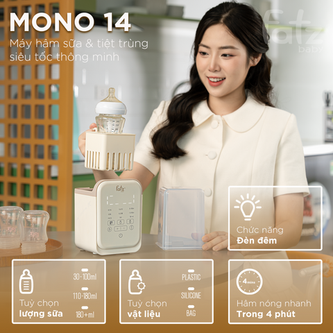 Máy Hâm Sữa và Tiệt Trùng Thông Minh Mono 14 Fatzbaby FB3015KB - 4 Chế Độ Nhanh Chóng, Màn Hình LED Tiện Lợi, An Toàn Cho Bé