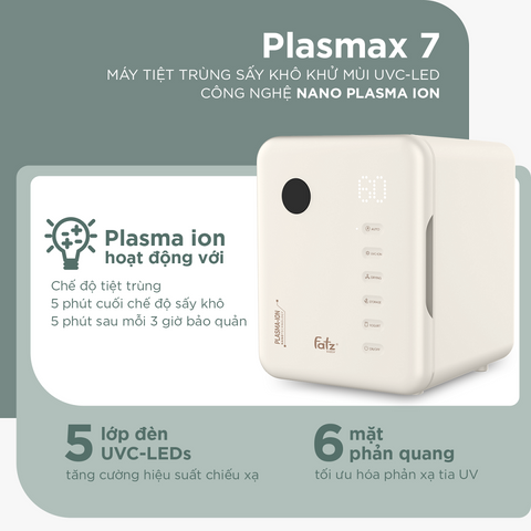Máy Tiệt Trùng Sấy Khô Khử Mùi Fatzbaby UVC-LED Plasmax 7 FB4823FK - 22L, Tiệt Trùng Hiệu Quả Với Công Nghệ UVC-Leds và Plasma