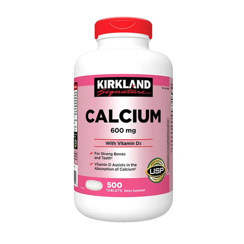 Viên uống Canxi Kirkland Calcium 600mg + D3 Hỗ trợ xương và răng khỏe mạnh - Hộp 500 viên bổ sung vitamin D3 chính hãng Mỹ