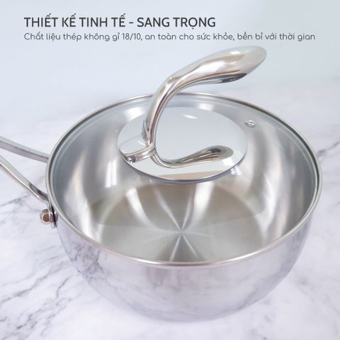 Quánh inox 5 đáy Seka SK6070 có nắp 18cm - Nồi đun bếp từ, thép không gỉ 304, chất lượng cao, thiết kế tiện dụng, nấu ăn dễ dàng