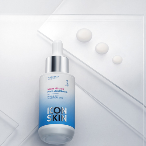 Serum Ban Đêm Icon Skin Night Miracle Multi Acid - Giải Pháp Cho Da Dầu Mụn, Cung Cấp Độ Ẩm Và Ngăn Ngừa Mụn Trứng Cá 30ml