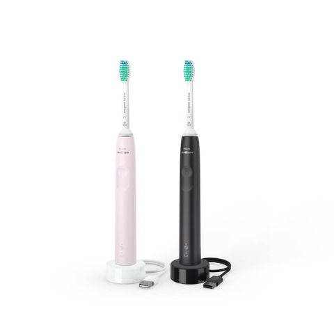 Bộ 2 Bàn Chải Đánh Răng Điện Philips HX3675/15 Series 3100 - Công Nghệ Làm Sạch Mạnh Mẽ, Bảo Vệ Nướu Lợi, Màu Hồng và Đen