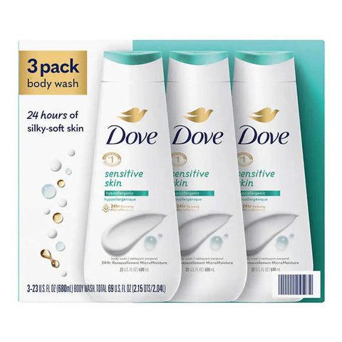 Set 3 Chai Sữa Tắm Dove Sensitive Skin Không Mùi 680ml - Dưỡng Ẩm Cho Da Nhạy Cảm, Sạch Sẽ, Dịu Nhẹ