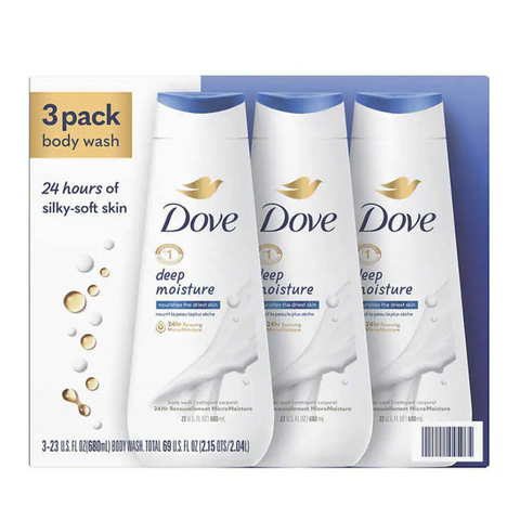 Set 3 chai sữa tắm dưỡng ẩm Dove Deep Moisture 680ml - Dưỡng ẩm, làm sạch nhẹ nhàng cho làn da mềm mại, tươi sáng