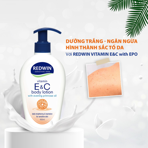 Sữa Dưỡng Thể Trắng Da Nhạy Cảm Redwin Vitamin E&C 400ml - Dưỡng Ẩm, Làm Dịu Da, Hỗ Trợ Tái Tạo, Phù Hợp Với Mọi Loại Da
